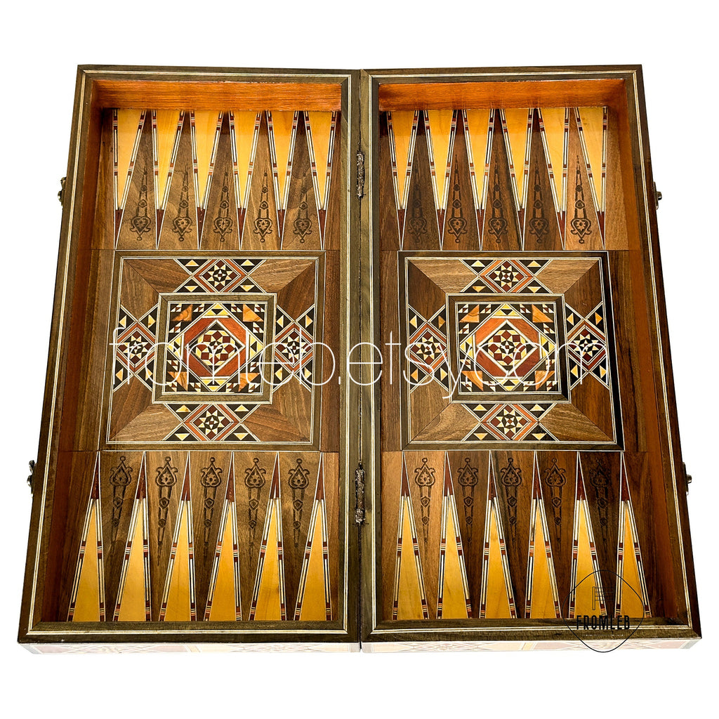 Handmade Chess and Backgammon Set: Lebanese Mother of Pearl Inlay from Lebanon