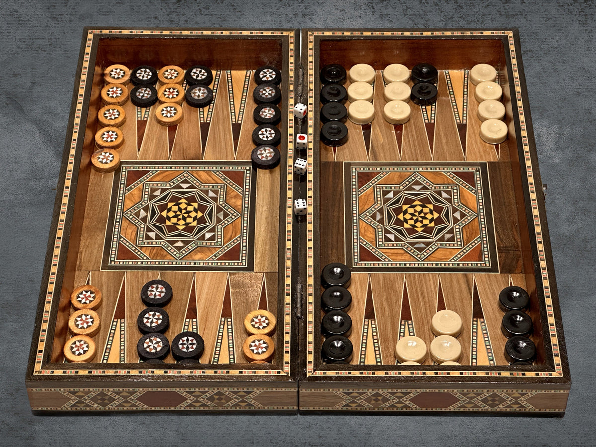 Handmade Backgammon Chess Set: Lebanese Inlaid Wood, 12 Inch from Lebanon