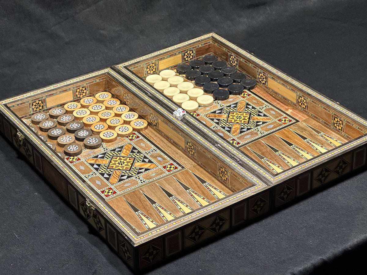 Handmade Backgammon and Chess Set with Pearl Inlays from Lebanon