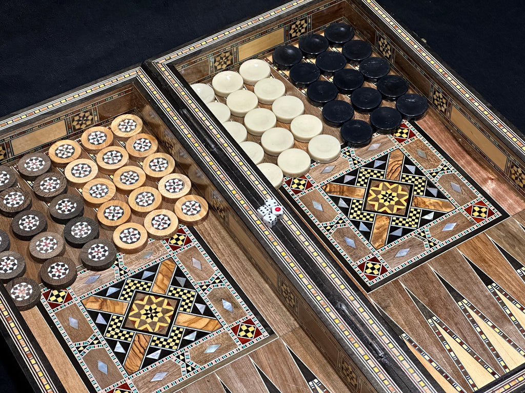 Handmade Backgammon and Chess Set with Pearl Inlays from Lebanon