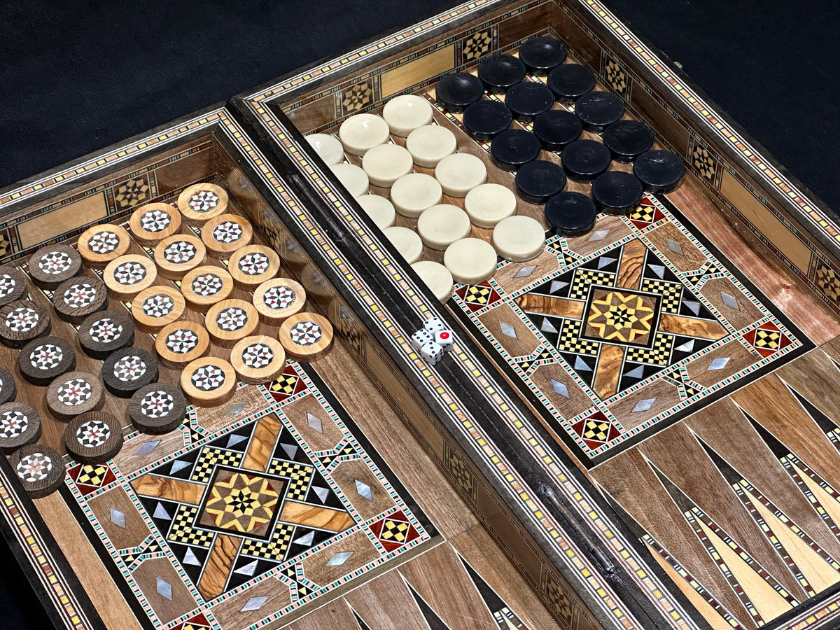 Handmade Backgammon and Chess Set with Pearl Inlays from Lebanon