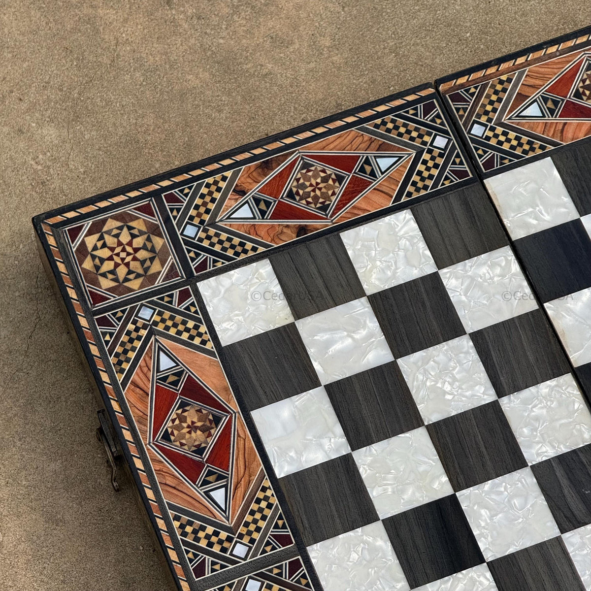 Backgammon Set and Chess Board from Lebanon - Lebanese Tables Board with Wooden Chess Pieces, Personalizable Christmas Gift